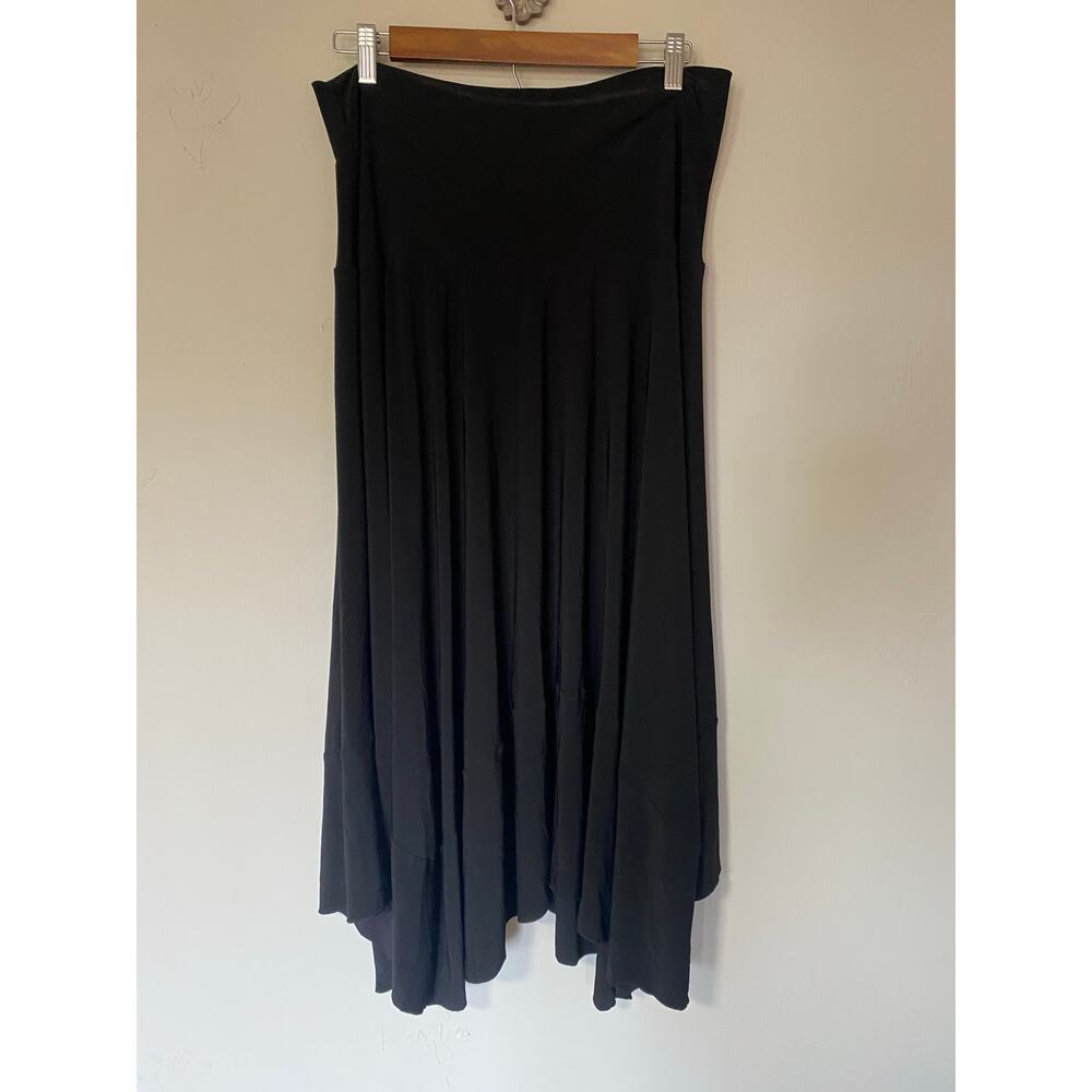 Sun Kim Asymmetrical Black Slinky Knit Mid Length  Skirt 1X Artsy Lagenlook - Picture 4 of 6